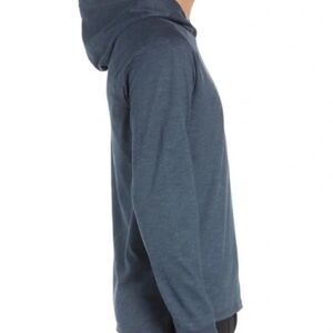 Vince Men's Raglan Pullover Hooded Sweatshirt in Heathered Navy Blue XL